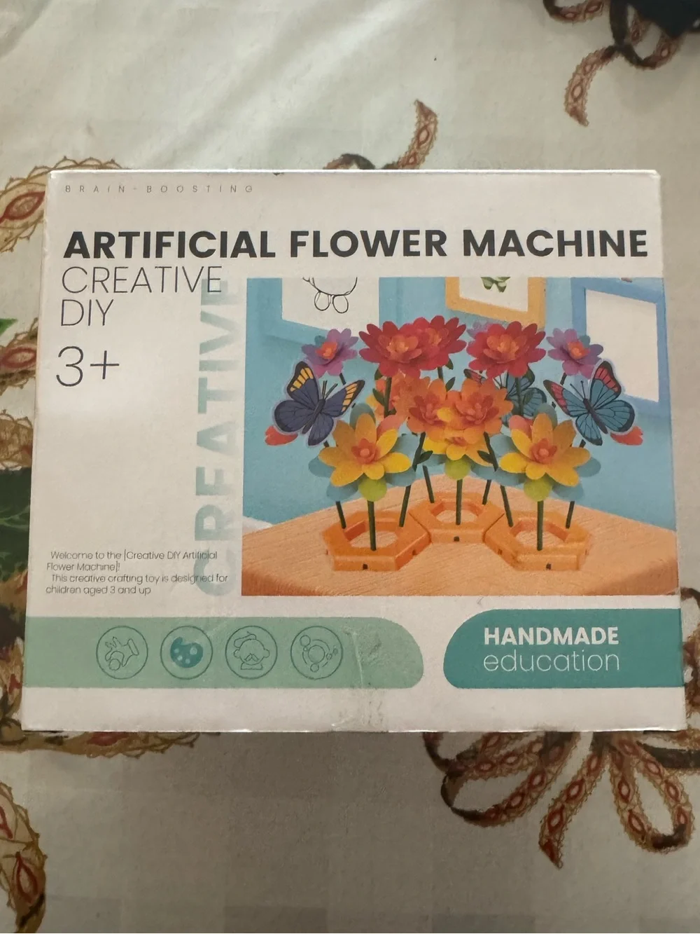 Kids Artificial Flower Machine Creative DIY Handmade Education Toy Pink & Beige